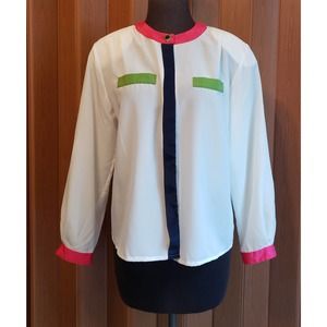 SK & Company size 10 vintage white button up long sleeve blouse
